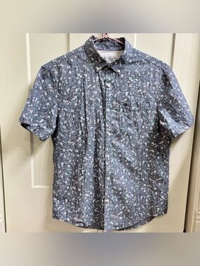 Penguin Men’s Short Sleeve Button Up Shirt Casual Floral Size Medium Gray Cotton
